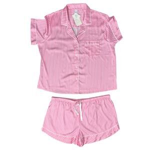 Stars Above Pink White Pinstripe Satin PJ Pajama Shorts Top Set size XXL NEW Tag